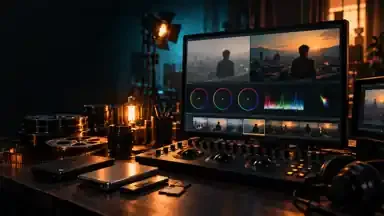 استودیوی کالرگرید فیلم کوتاه با مانیتور، کالر ویل، اسکوپ و کنترل پنل رنگ